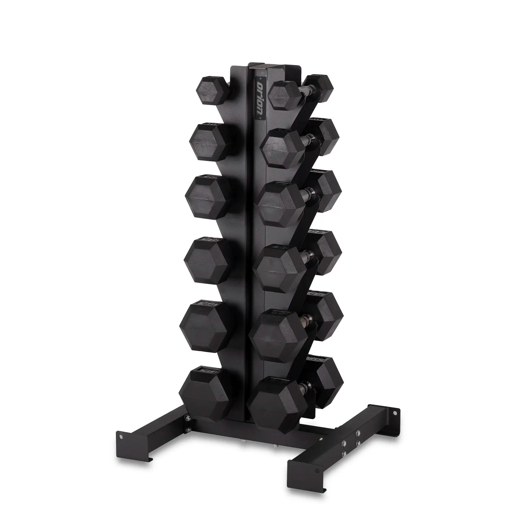 Orion Dumbbell Sets 5-30lb Rubber Hex Dumbbell Set + 6 Pair Rack