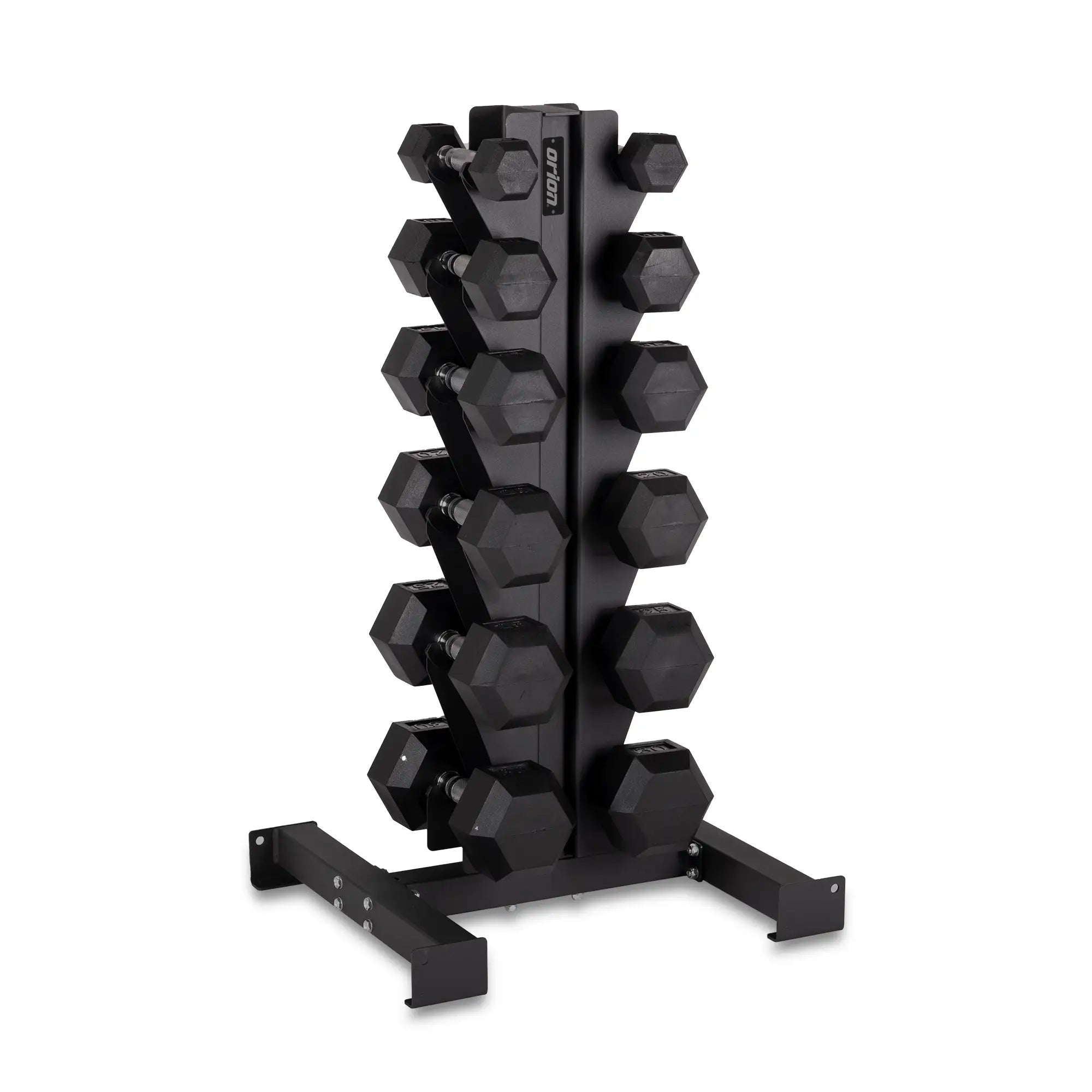 Orion Dumbbell Sets 5-30lb Rubber Hex Dumbbell Set + 6 Pair Rack