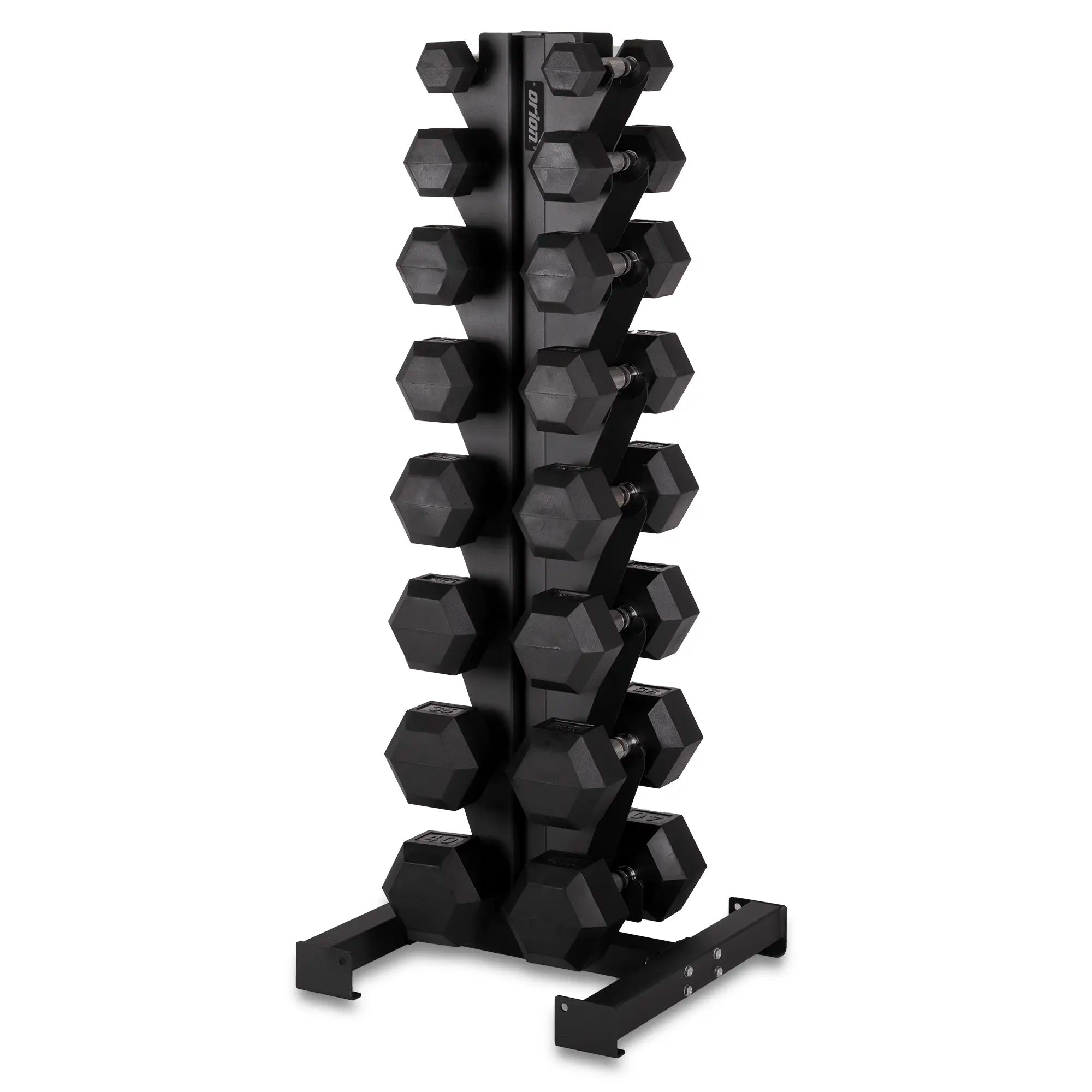 Orion Dumbbell Sets 5-40lb Rubber Hex Dumbbell Set + 8 Pair Rack