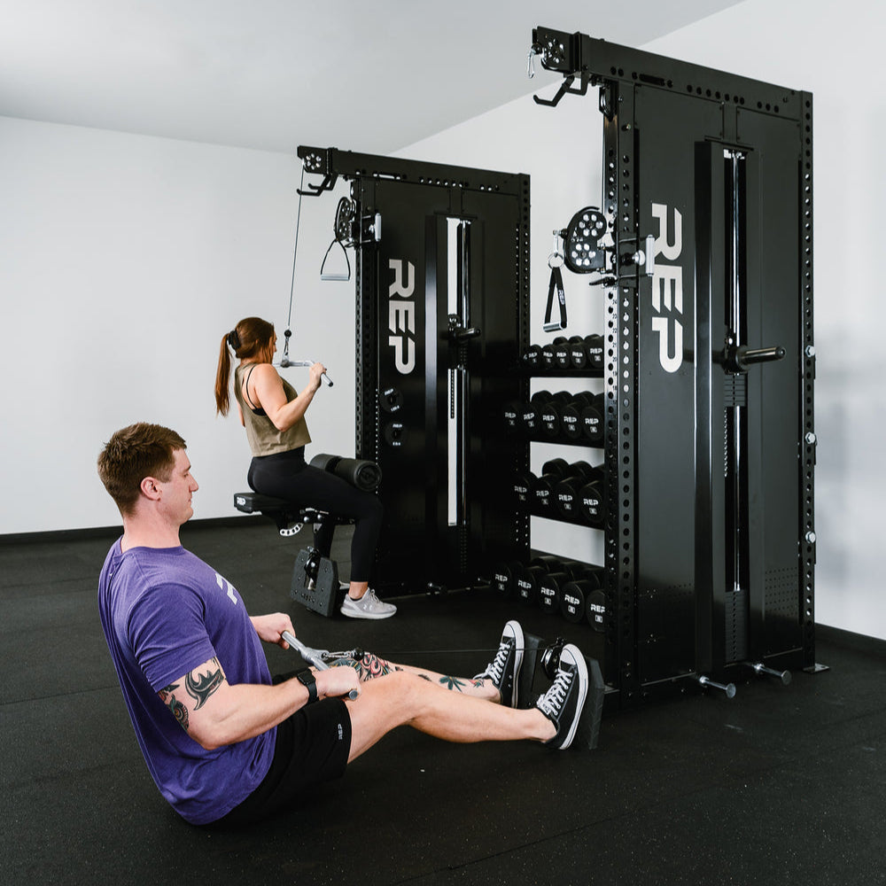 REP Home Gyms Plate Loaded + Selectorized Adonis Dual Cable Tower with Storage