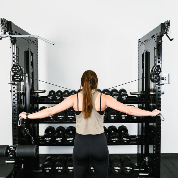 REP Home Gyms Plate Loaded + Selectorized Adonis Dual Cable Tower with Storage