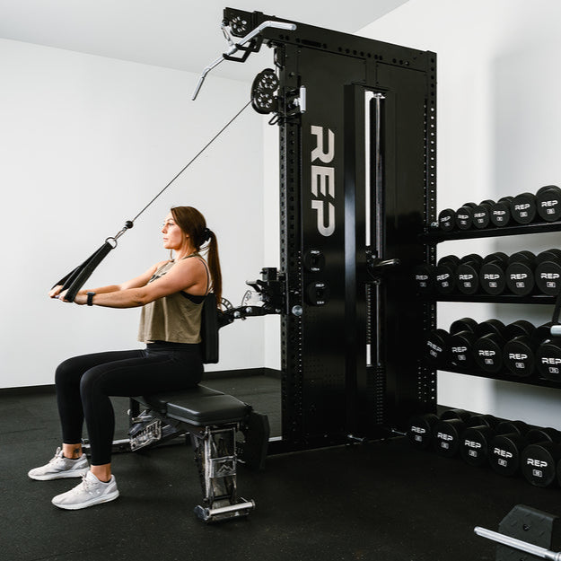 REP Home Gyms Plate Loaded + Selectorized Adonis Dual Cable Tower with Storage