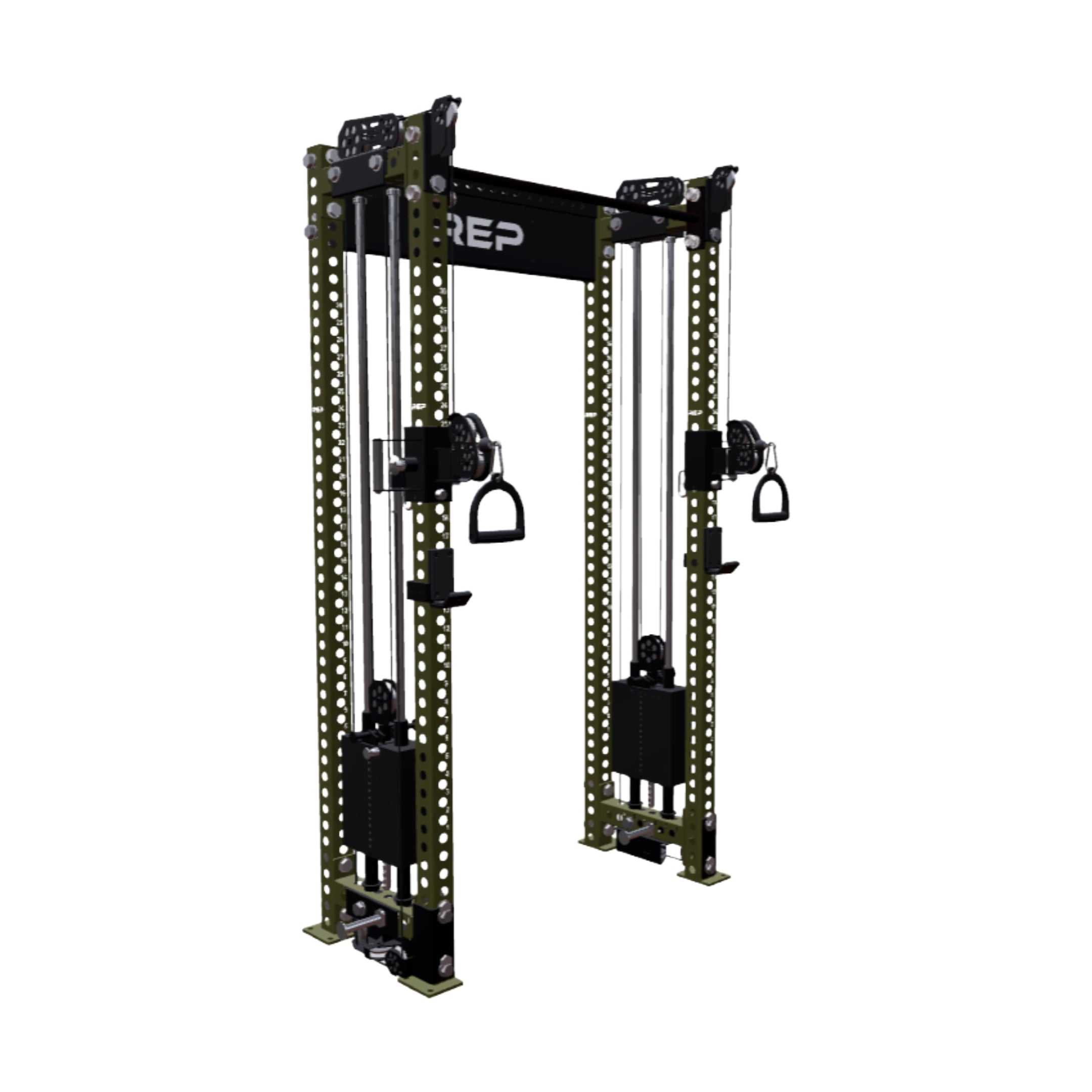 REP Fitness All-In-Ones 4-Post / 80" + 16" / Army Green Athena Side-Mount Functional Trainer Builder