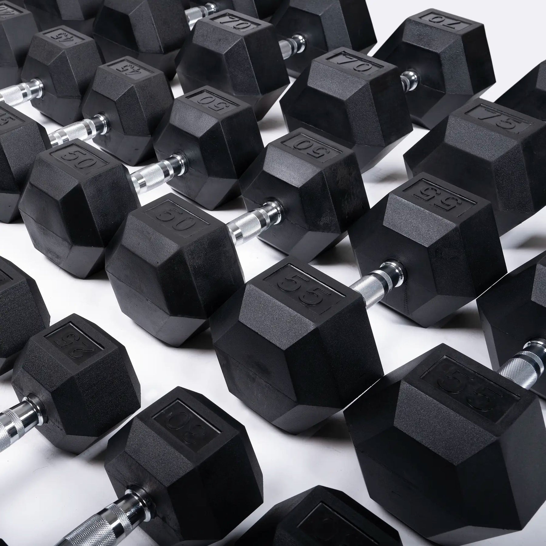 Rubber Hex Dumbbell Set Racks 5 75lb