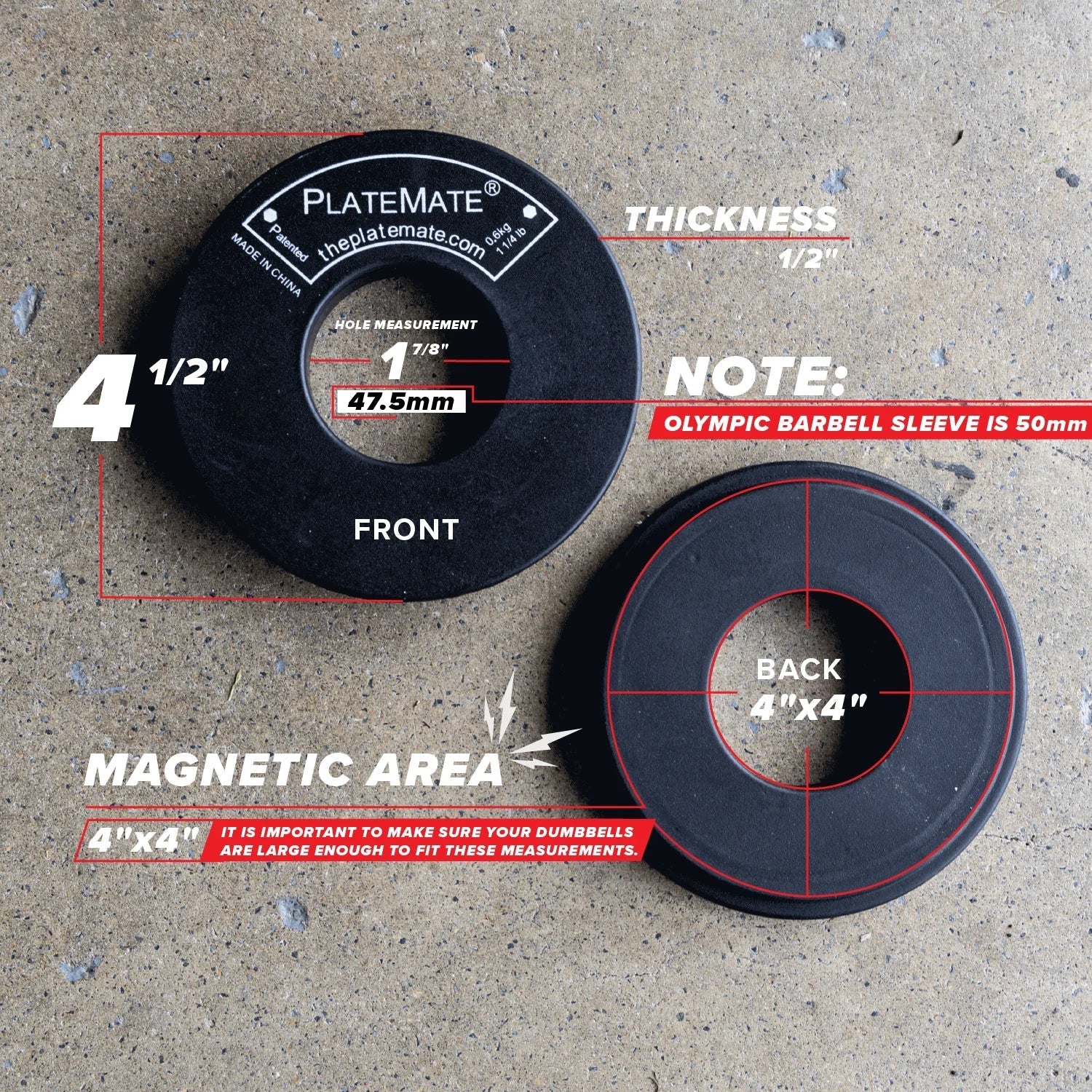 PlateMate Lifting Accessories 1.25 LB Magnetic Donut Dumbbell Weights (Pair)