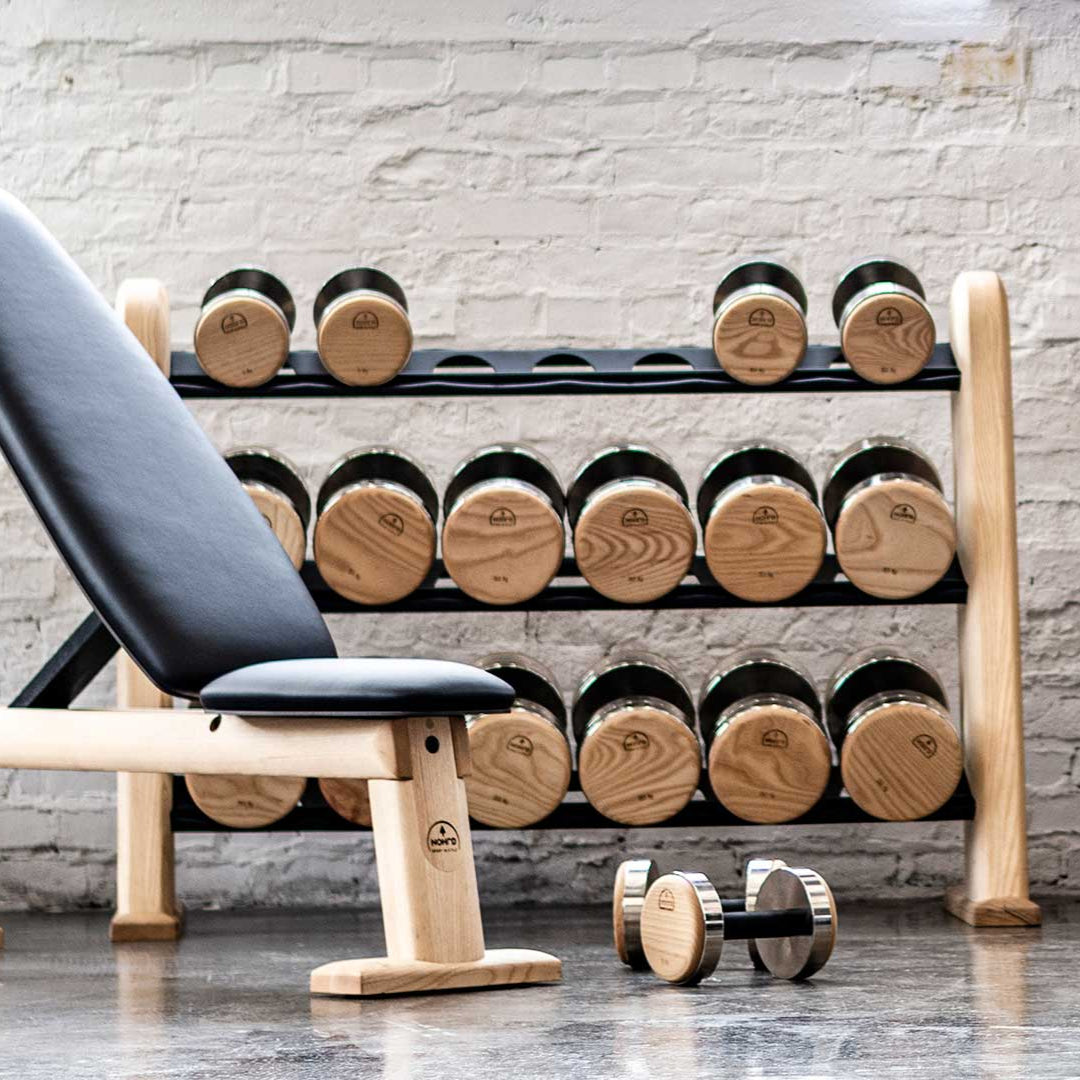 NOHrD Natural Dumbbell Set + Rack and Bench NOHrD Dumbbell Set | 5-25kg (10lb-55lb)
